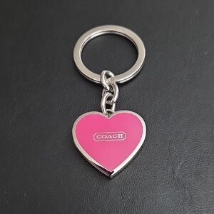 Coach Hot Pink Heart Locket Keychain with Silver Hardware